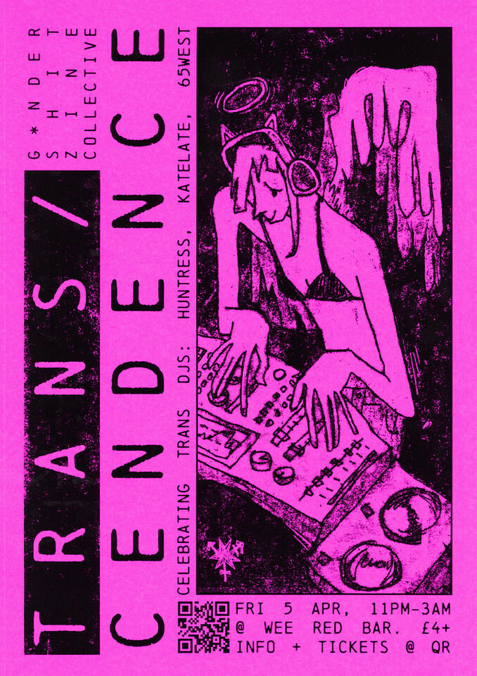 &#39;TRANS/CENDENCE&#39; flyer, monoprint &amp; digital, 2024